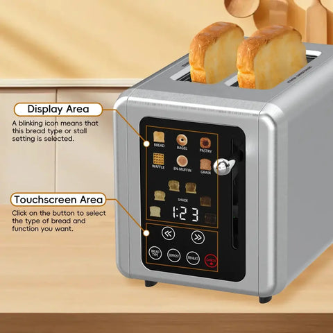 Goovi EU Stainless Steel Two Slice Toaster Touch Screen Home Automatic Bread Maker - EU / CHINA