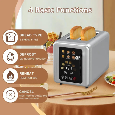 Goovi EU Stainless Steel Two Slice Toaster Touch Screen Home Automatic Bread Maker - EU / CHINA