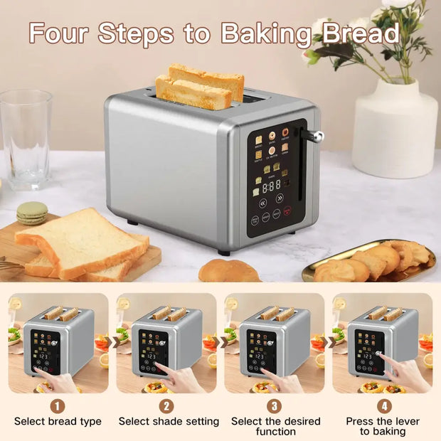 Goovi EU Stainless Steel Two Slice Toaster Touch Screen Home Automatic Bread Maker - EU / CHINA