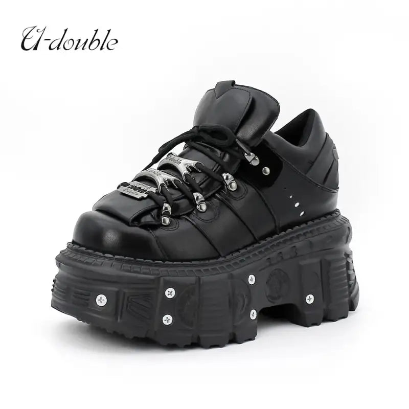 New Punk Style Women Shoes Lace-up Heel Height 6CM Platform Shoes Woman Gothic Ankle Rock Boots Metal Decor Woman Sneakers - laurichshop