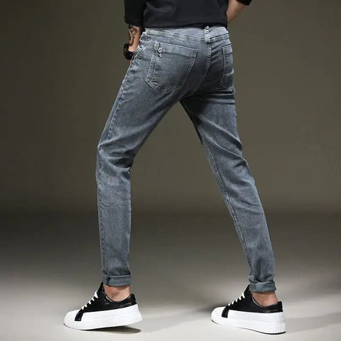 2023 Grey Jeans Pants Men Stretch Denim Skinny Slim Fit Young Biker Streetwear Male Cowboys Trousers Korean Men Fashion Clothing - laurichshop