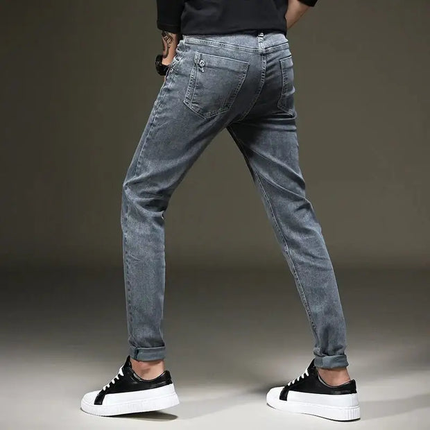 2023 Grey Jeans Pants Men Stretch Denim Skinny Slim Fit Young Biker Streetwear Male Cowboys Trousers Korean Men Fashion Clothing - laurichshop