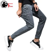 2023 Grey Jeans Pants Men Stretch Denim Skinny Slim Fit Young Biker Streetwear Male Cowboys Trousers Korean Men Fashion Clothing - laurichshop