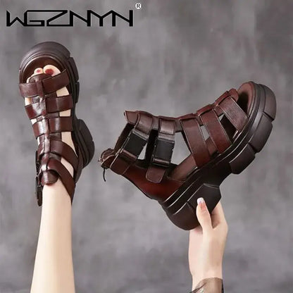 Handmade Genuine PU Leather Retro Shoes Women Sandals