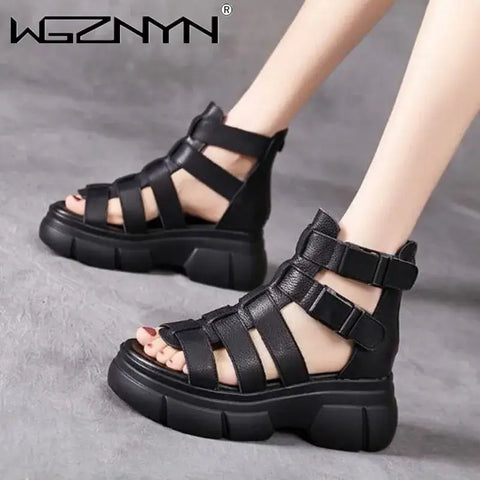 Handmade Genuine PU Leather Retro Shoes Women Sandals