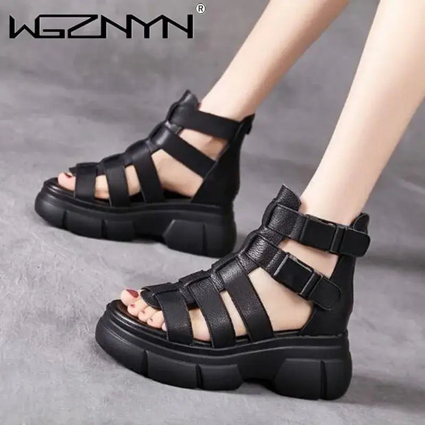 Handmade Genuine PU Leather Retro Shoes Women Sandals