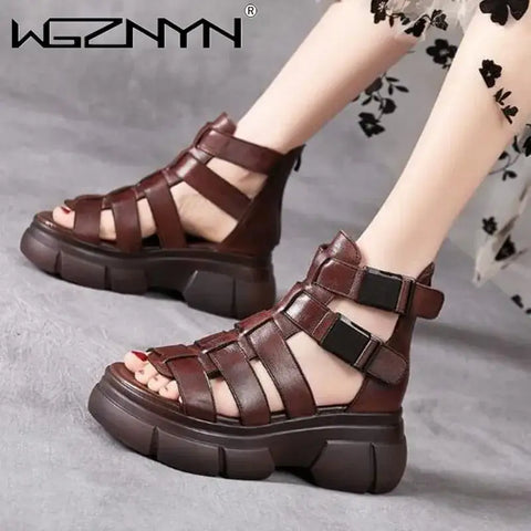 Handmade Genuine PU Leather Retro Shoes Women Sandals