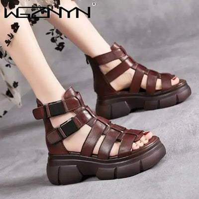 Handmade Genuine PU Leather Retro Shoes Women Sandals