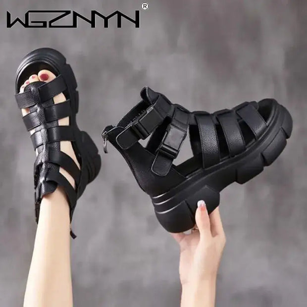 Handmade Genuine PU Leather Retro Shoes Women Sandals