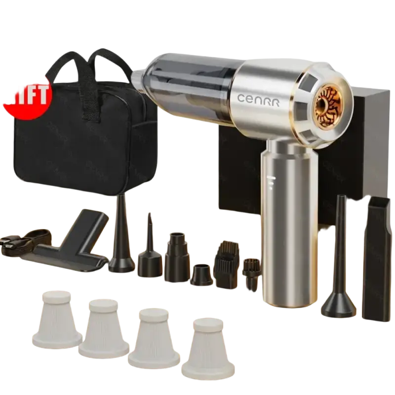 Silver and gold hairdryer with white nozzles for smartwatches