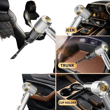 Silver and gold car vacuum with ergonomic handle for smartwatches