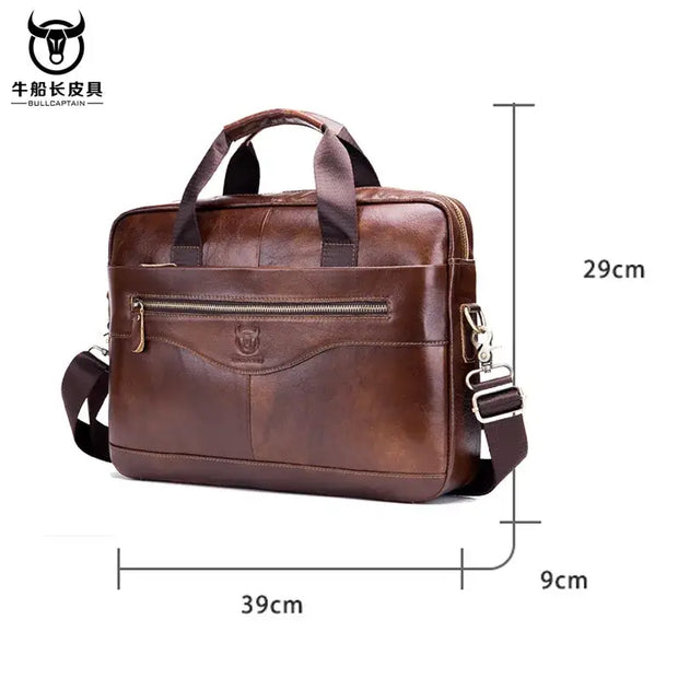 High Quality Business Bull-captain Cow Leather Briefcase Men Handbags