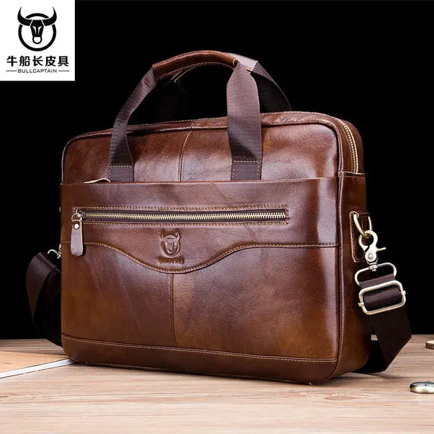 High Quality Business Bull-captain Cow Leather Briefcase Men Handbags