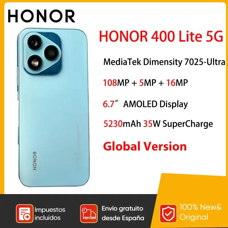 Blue Honor 400 Lite smartphone with AMOLED display and triple camera