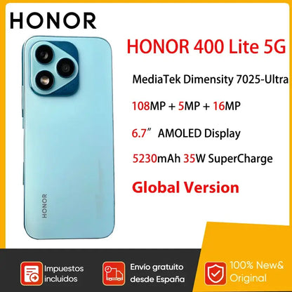 Blue Honor 400 Lite smartphone with AMOLED display and triple camera