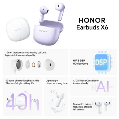 Honor Earbuds X 6 TWS Wireless Bluetooth Headphone 40 Hour Battery Life laurichshop