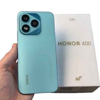 Light blue Honor 400 Lite smartphone with AMOLED display and triple camera