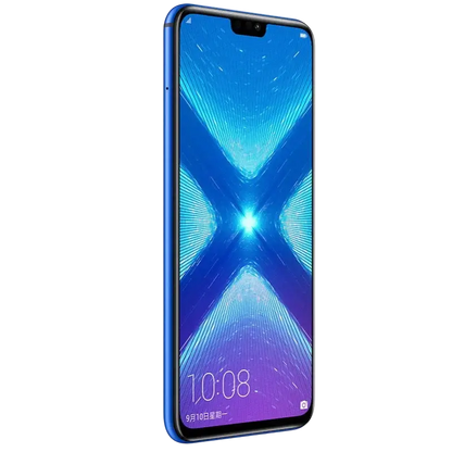 Sleek blue Honor smartphone with vibrant display and rear camera