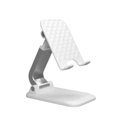 Huawei P30 Lite on white foldable phone stand with textured grip