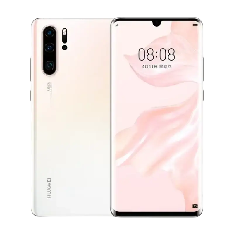 Huawei P30 Pro smartphone showing OLED display and water-drop screen design
