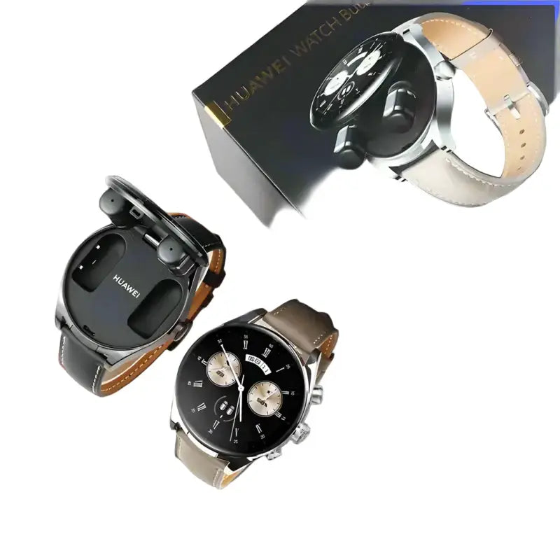 Huawei Smartwatch Buds with leather strap and chronograph display