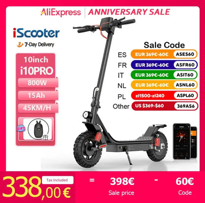 iScooter i10 Pro 800 W Max Range Powerful Electric Kick Scooter 60 km/h With USB laurichshop