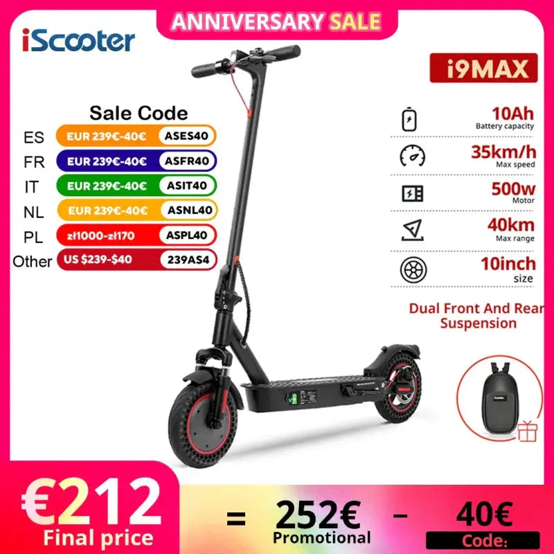iScooter i9Max 500 W Fold-able Electric Kick Scooter 35km/h With App laurichshop