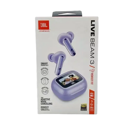 Purple JBL Live Beam 3 earbuds with ANC and clear calls