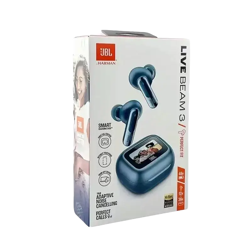JBL Live Beam 3 wireless earbuds with ANC in black and silver