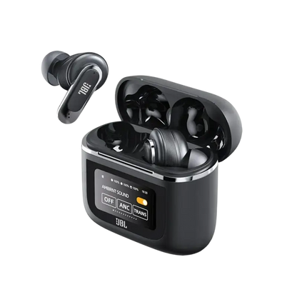 JBL Tour Pro 2 wireless earbuds with smart display in charging case
