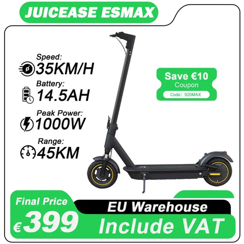 Juicease App Smart Electric Kick Scooter Anti-puncture Tire - 14.5AH 1000W ESMAX / france