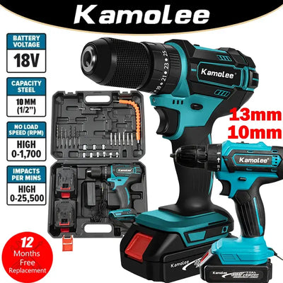 Kamolee 10mm/13mm Brushed Cordless Electric Impact Drill