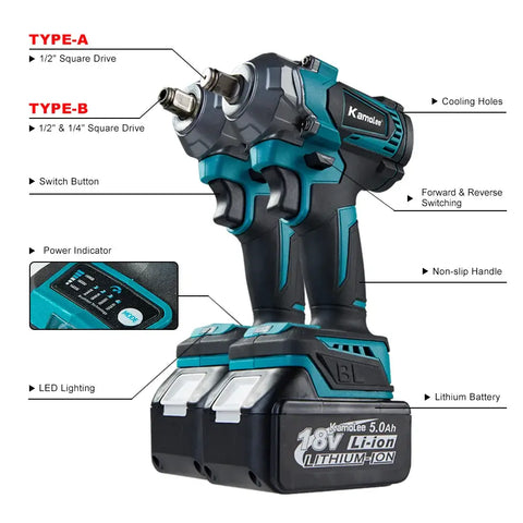 Kamolee Electric Wrench DTW500 Brush-less Cordless 1200 N.m