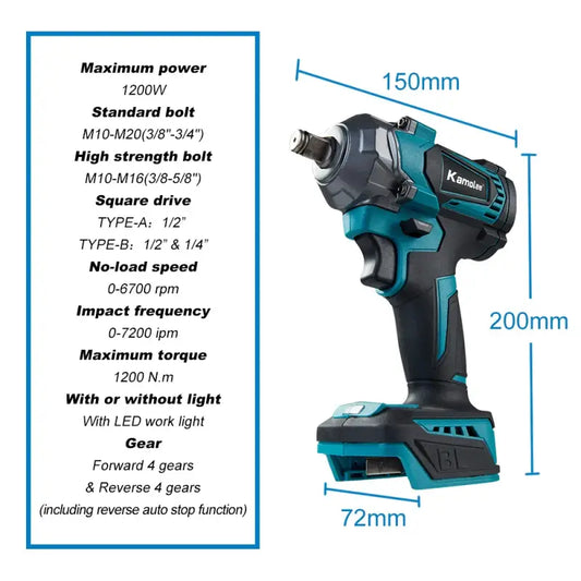 Kamolee Electric Wrench DTW500 Brush-less Cordless 1200 N.m