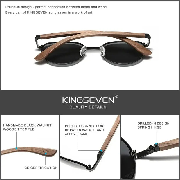 Kingseven Fashion Handmade Black Walnut Wood Men/Women Sunglasses