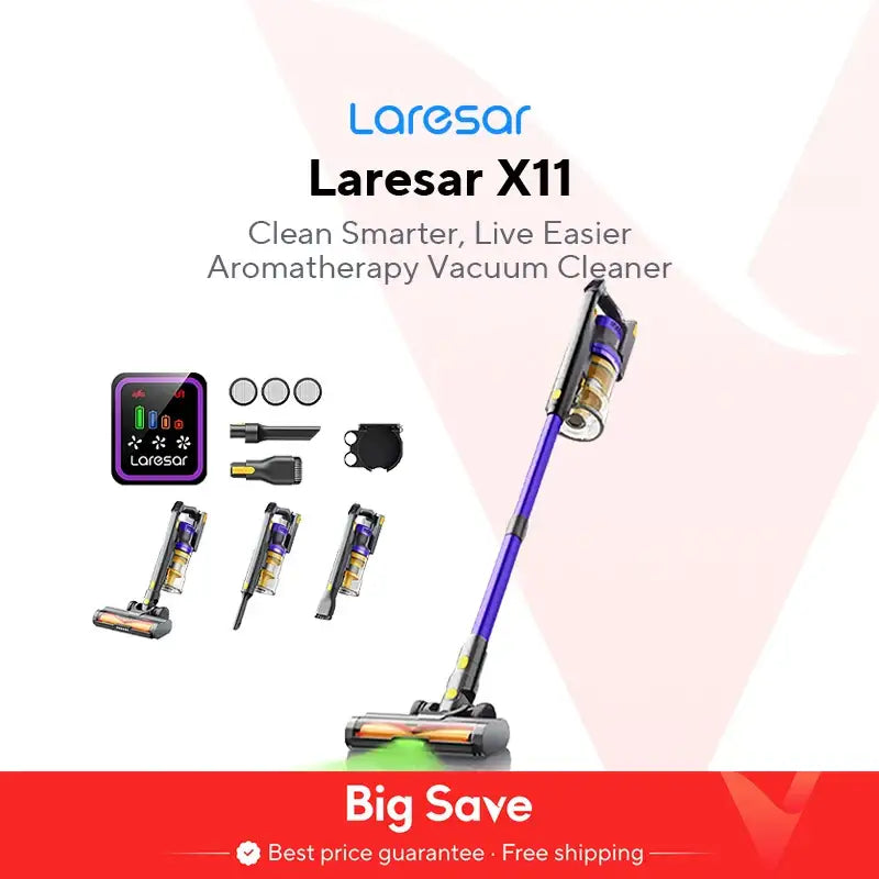 Laresar X11 purple and green cordless vacuum with aromatherapy, dust suction