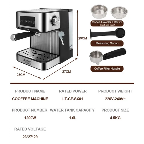 LCD Touch Espresso Coffee Machine Maker Semi-Automatic Pump With Cappuccino