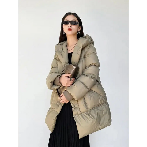 2022 Loehsao Brand Fashion Winter Jacket Women Mid Length Coat Soft 90% White Duck Down Windproof Outdoor Wear Female Parkas - laurichshop