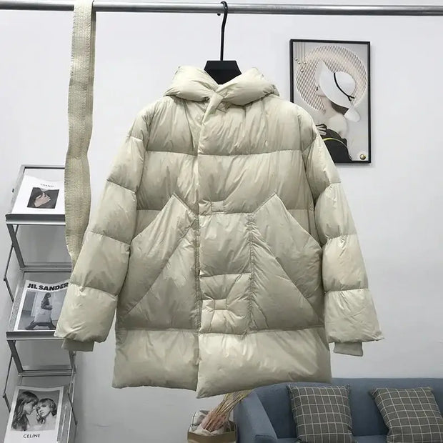 2022 Loehsao Brand Fashion Winter Jacket Women Mid Length Coat Soft 90% White Duck Down Windproof Outdoor Wear Female Parkas - laurichshop