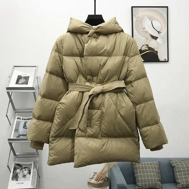 2022 Loehsao Brand Fashion Winter Jacket Women Mid Length Coat Soft 90% White Duck Down Windproof Outdoor Wear Female Parkas - laurichshop