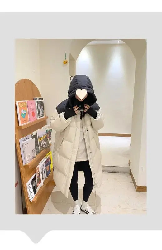 Loehsao Brand 2024 New Fashion Winter Contrast Down Jacket Women coat Black White Hooded Loose Thickening Casual Long Parkas - laurichshop