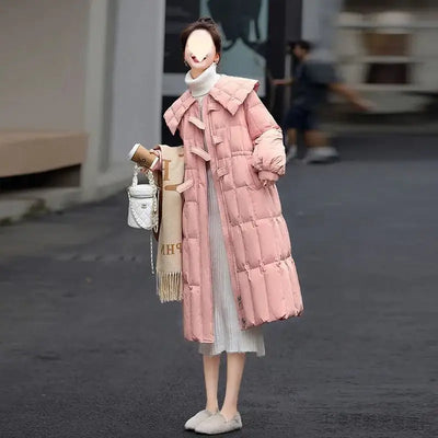 Loehsao Brand 2024 New Fashion White Down Jacket Women Winter Coat Blue White Pink Black Middle length Casual Long Parkas - laurichshop