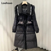 Loehsao Brand Women Jacket Black White Mink Hair 90% white Goose Down casual Long Parkas Waterproof Fashion Female Winter Coat - laurichshop