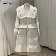 Loehsao Brand Women Jacket Black White Mink Hair 90% white Goose Down casual Long Parkas Waterproof Fashion Female Winter Coat - laurichshop