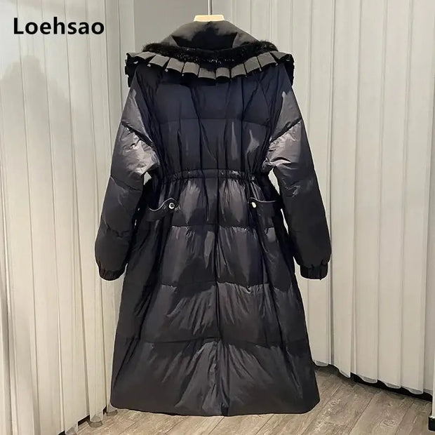 Loehsao Brand Women Jacket Black White Mink Hair 90% white Goose Down casual Long Parkas Waterproof Fashion Female Winter Coat - laurichshop