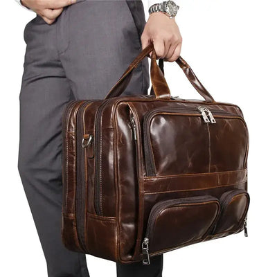 Male Large Capacity Travel Bag Multi-Functional 100% Real Leather Briefcase