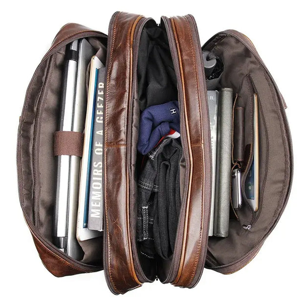 Male Large Capacity Travel Bag Multi-Functional 100% Real Leather Briefcase