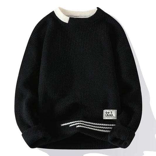 Men Vintage Twist Sweater Round Neck Pullover