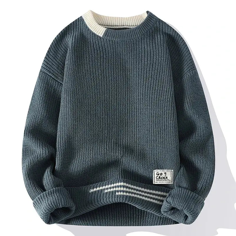 Men Vintage Twist Sweater Round Neck Pullover