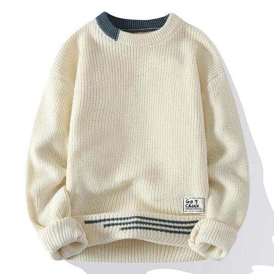 Men Vintage Twist Sweater Round Neck Pullover